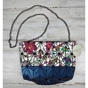 PATRIZIA LUCA Floral and Blue Geometric Purse/Handbag w/Chain Strap EUC